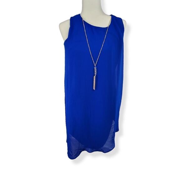 JM Collections Blue Shift Chiffon Dress Petite Medium - Picture 1 of 5